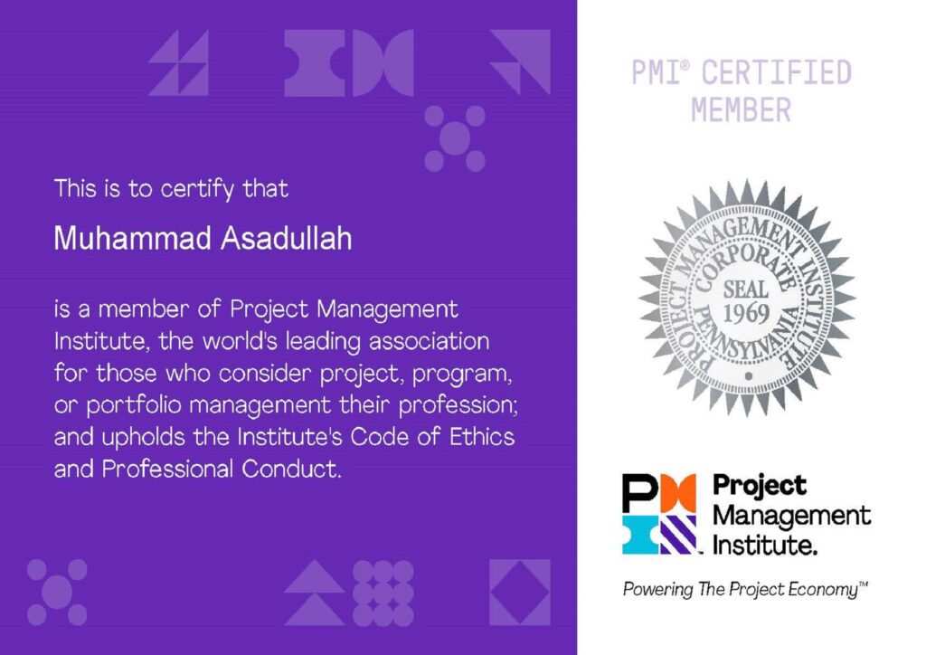 Muhammad Asadullah PMI Member Certificate